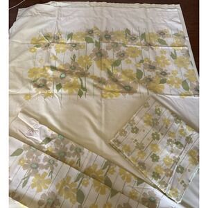 Set of Vintage Sears Yellow Floral Full Bed Sheets "Perma-Prest Percale" 4 Pc